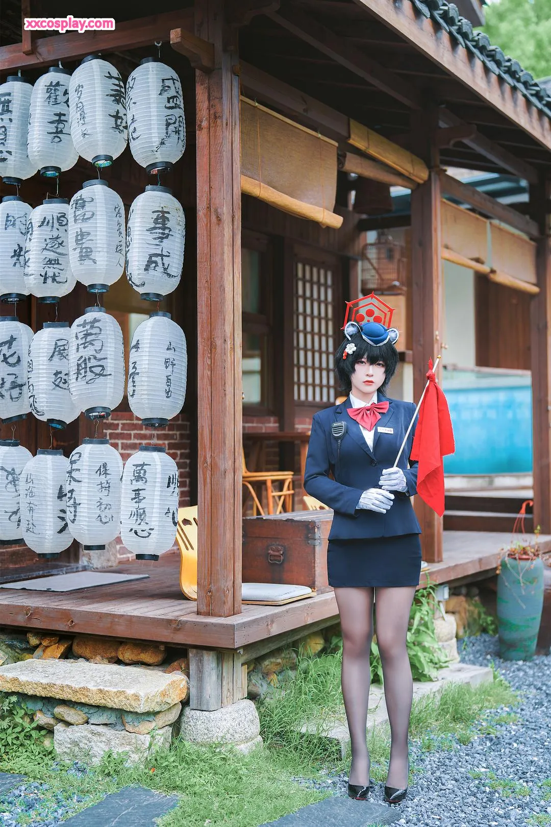 半半子 猫耳スチュワーデスコスプレ