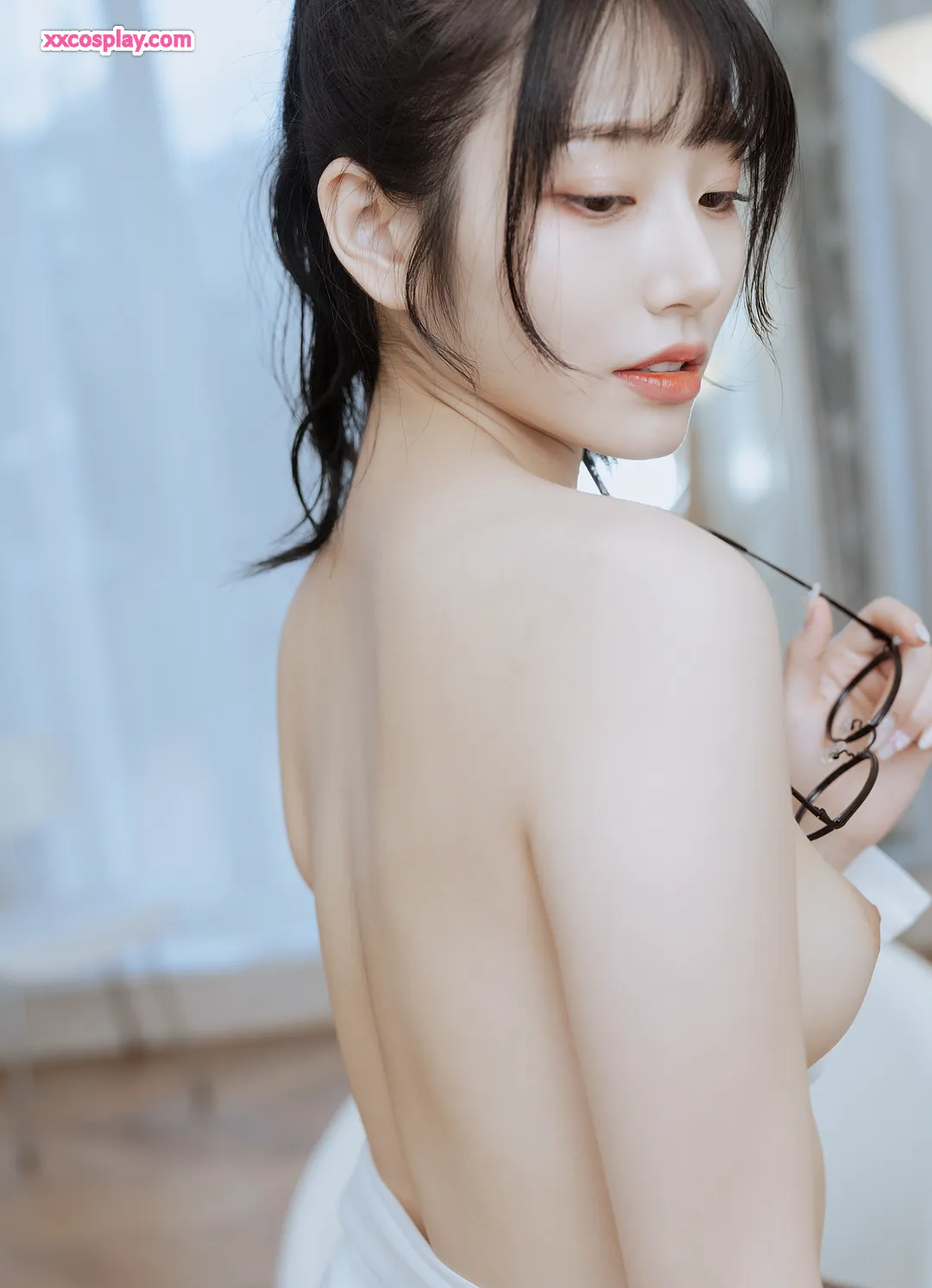 Saika Kawakita Uncensored Gravure: Sheer White Shirt & Black Stockings