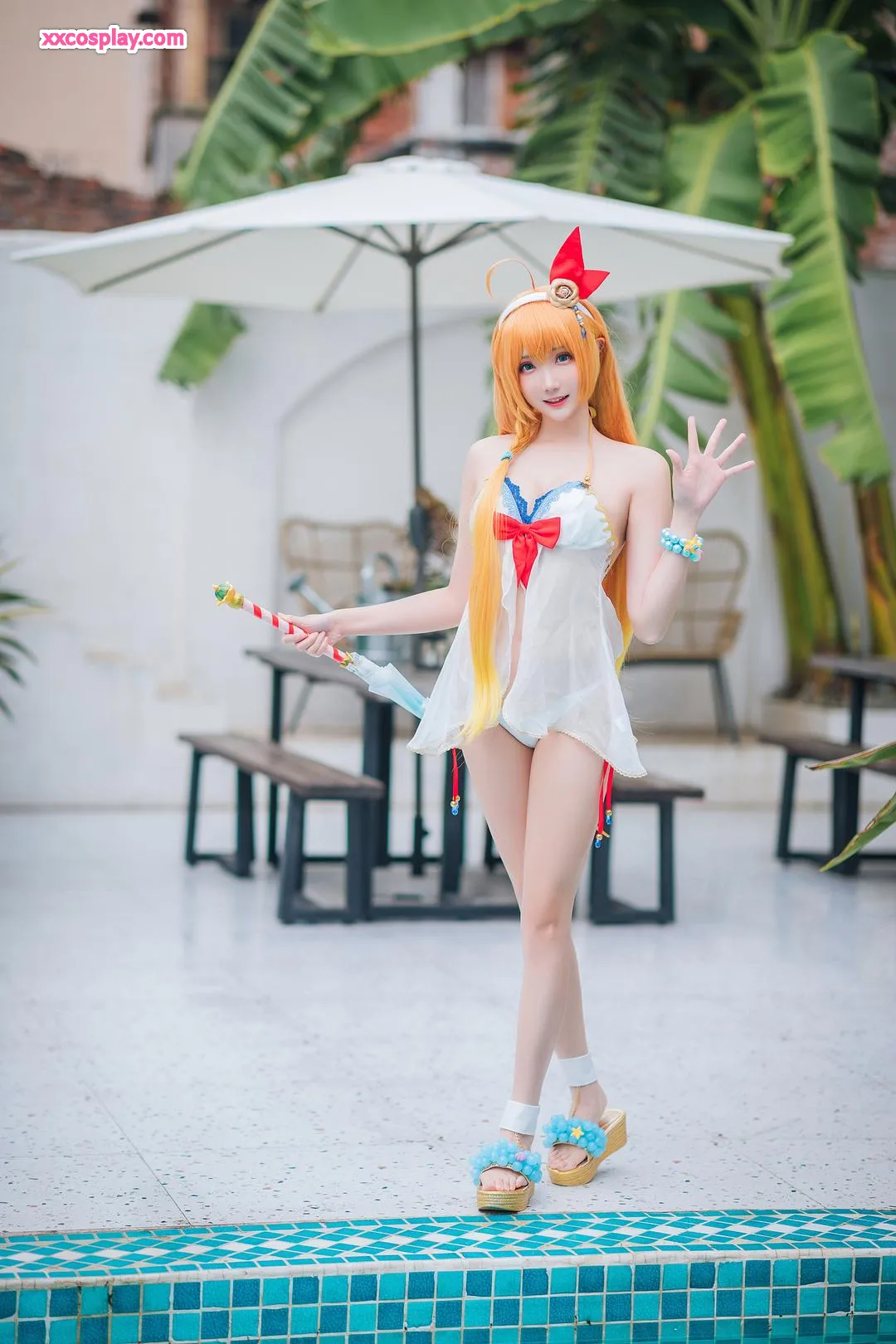 瓜希酱《公主连结》夏日御三家泳装Cosplay