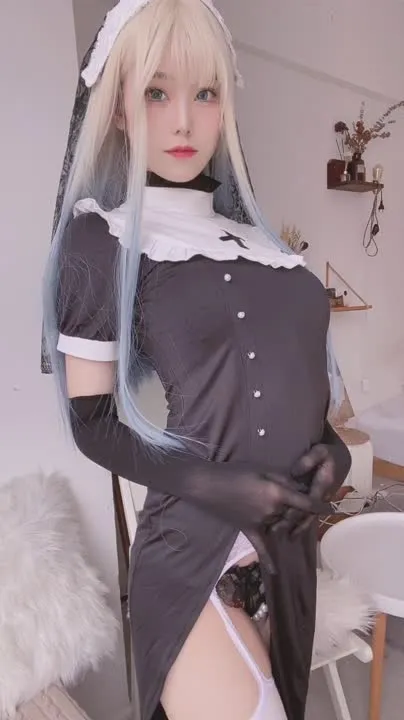 蜜汁猫裘 cosplay album Mizhi Maoqiu - Selfi Rahibah Menggoda - Video 38
